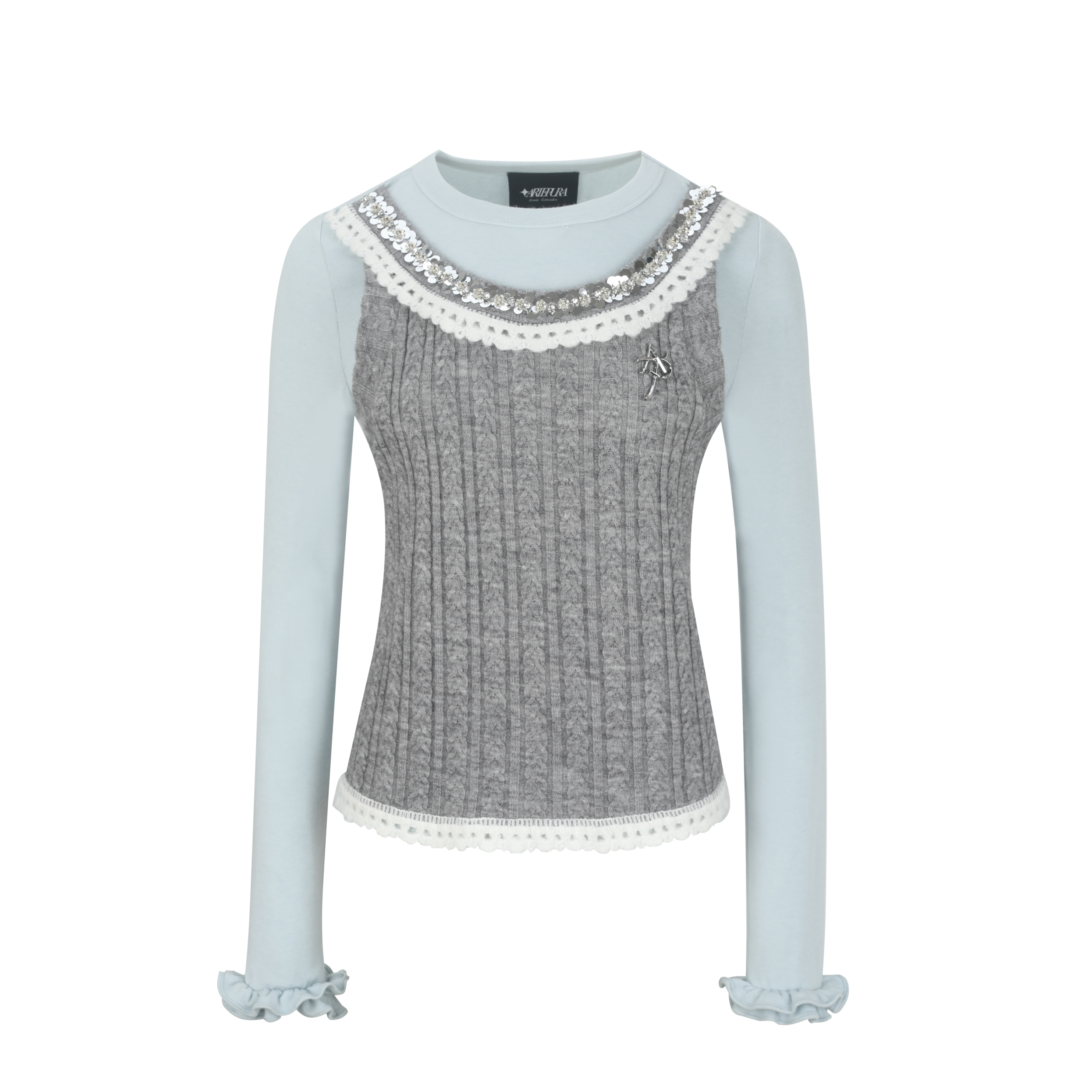 Light Blue Knit Faux-Layered Top