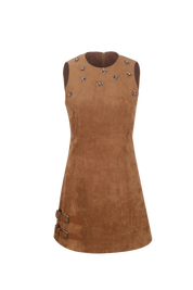 Brown Suede Belted Vest Dress