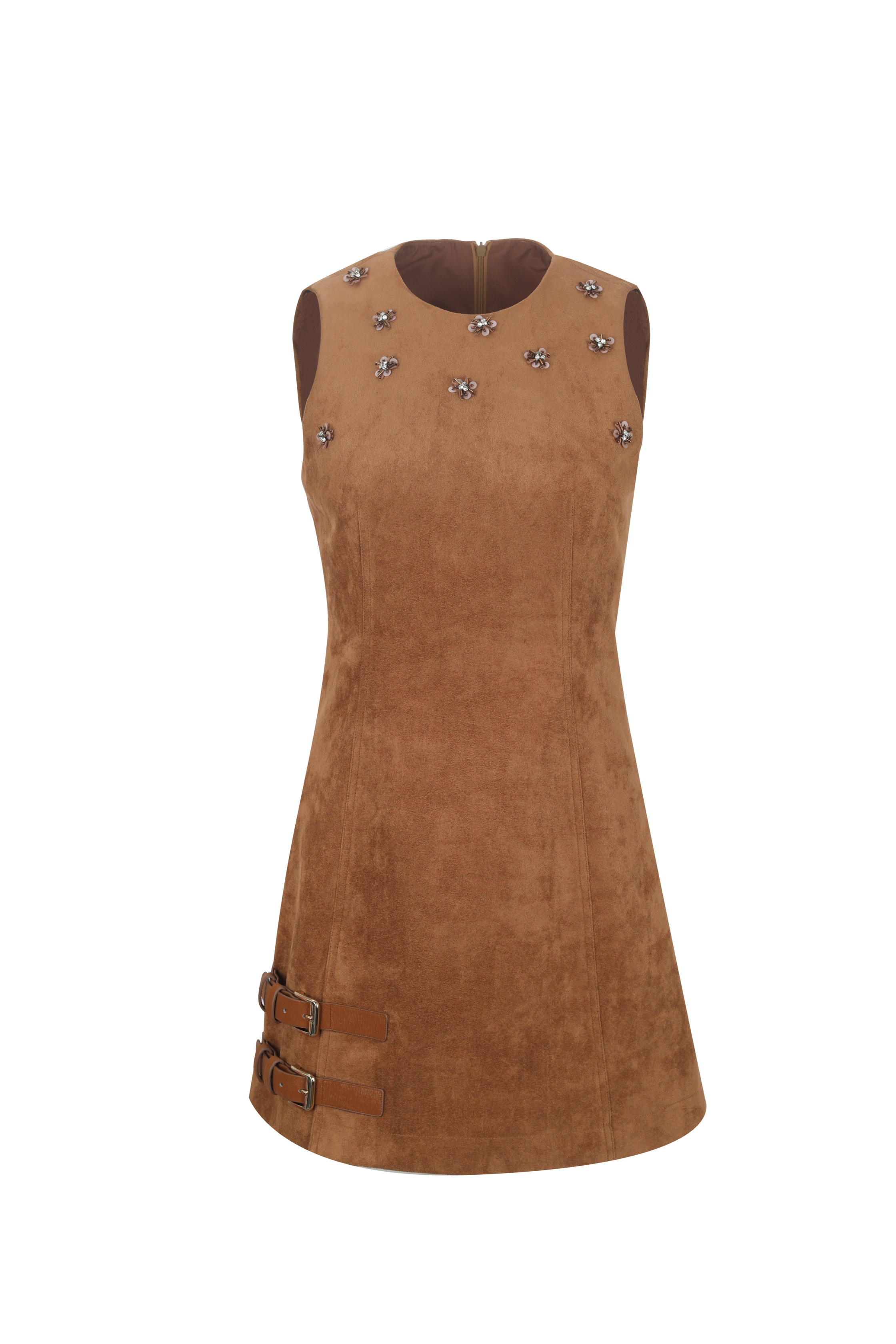 Brown Suede Belted Vest Dress
