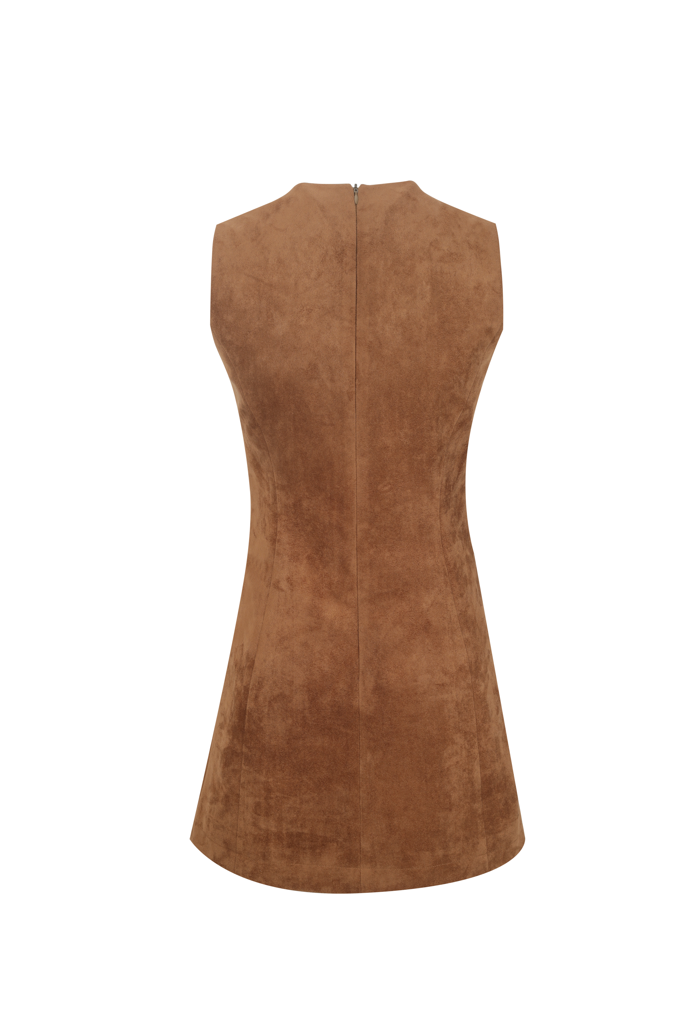 Brown Suede Belted Vest Dress