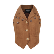 Brown Suede Beaded Flower Vest