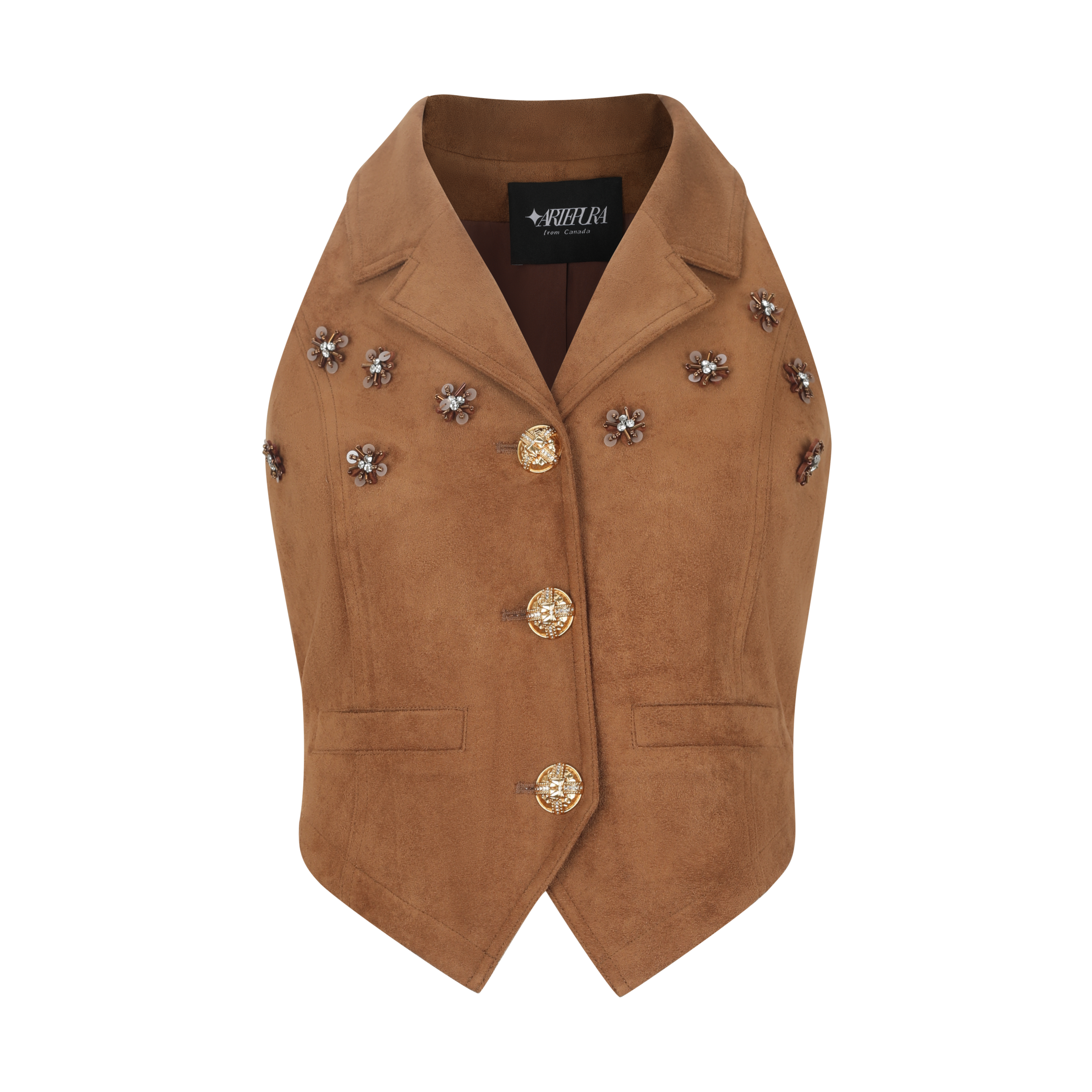Brown Suede Beaded Flower Vest