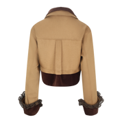 Light Coffee Short Jacket with Detachable Velvet Fur Collar