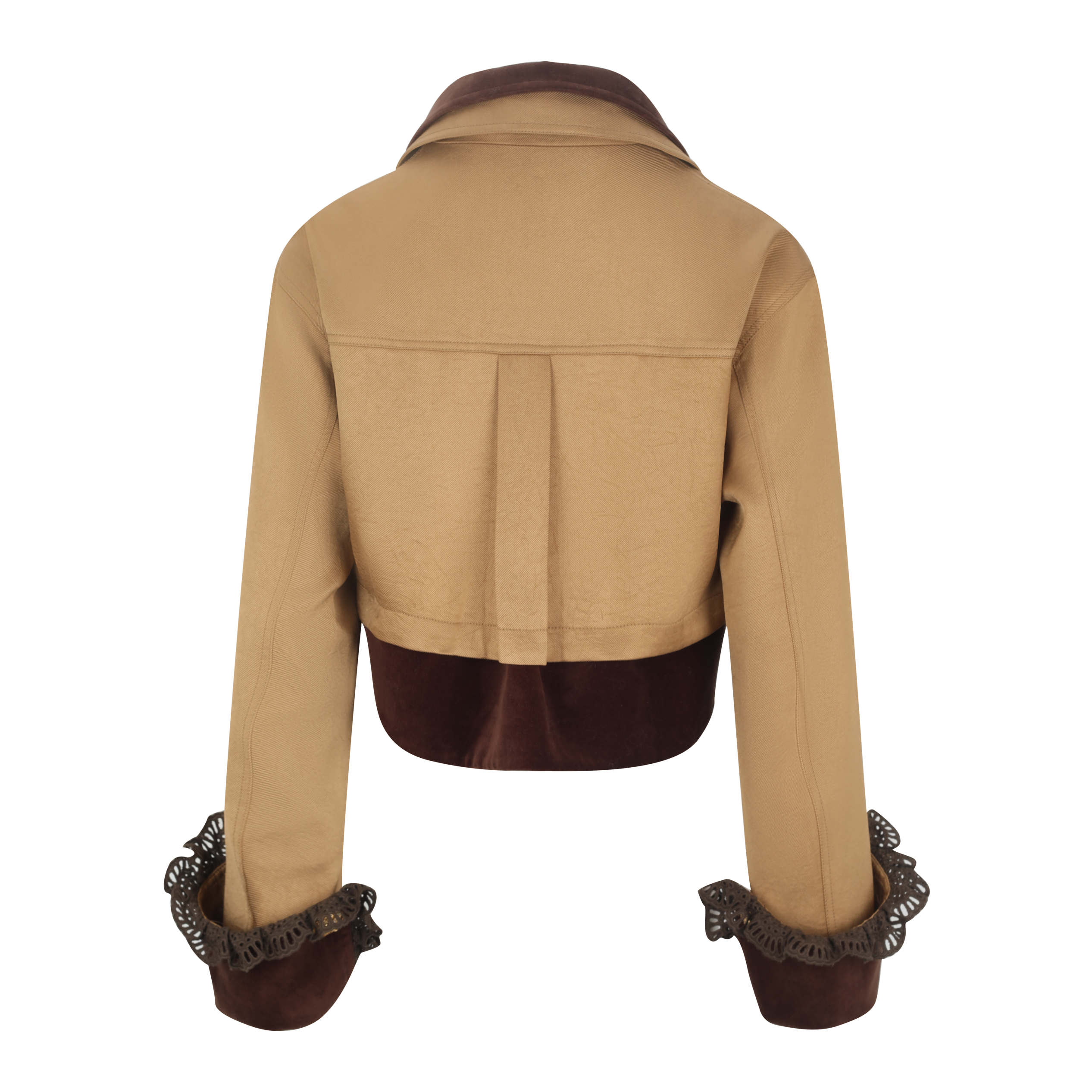 Light Coffee Short Jacket with Detachable Velvet Fur Collar