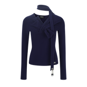 Navy Fitted Twist-Front Long Sleeve Top
