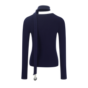 Navy Fitted Twist-Front Long Sleeve Top