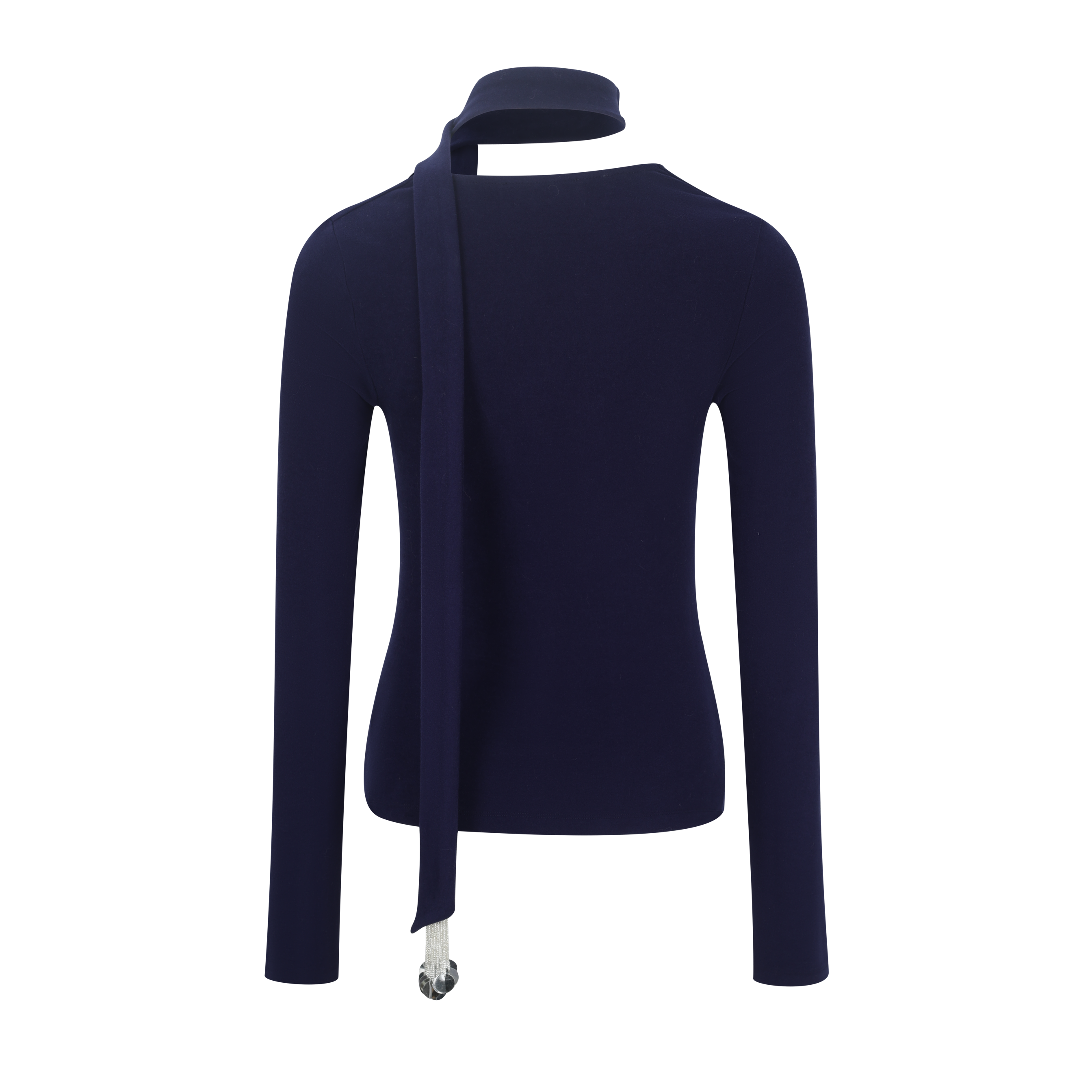Navy Fitted Twist-Front Long Sleeve Top