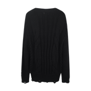 Black Belted Cable-Knit Pullover