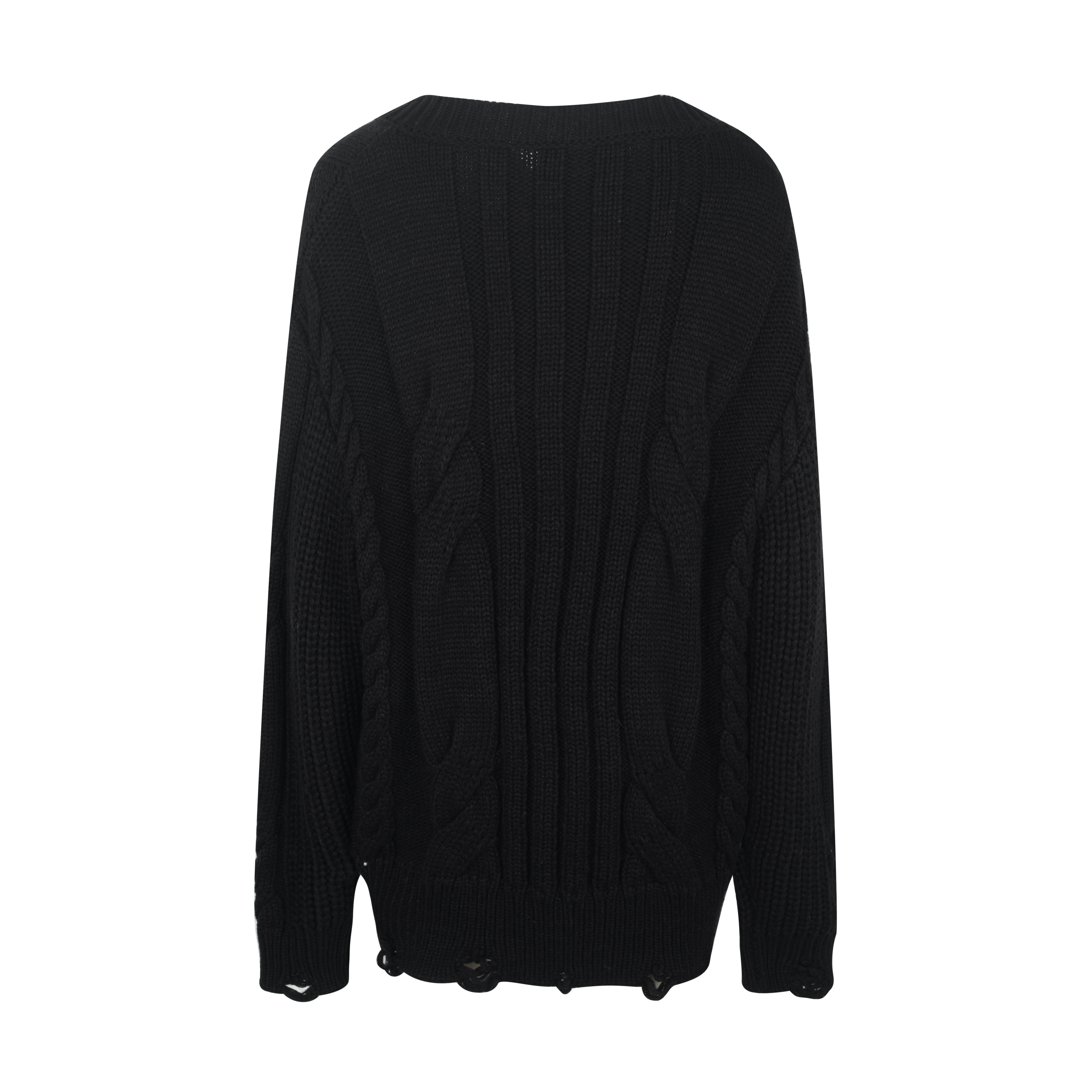 Black Belted Cable-Knit Pullover