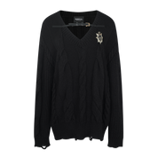 Black Belted Cable-Knit Pullover