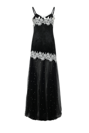 Black Velvet Beaded Mesh Lace Dress
