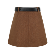 Khaki Tweed Belted Pleated Skirt