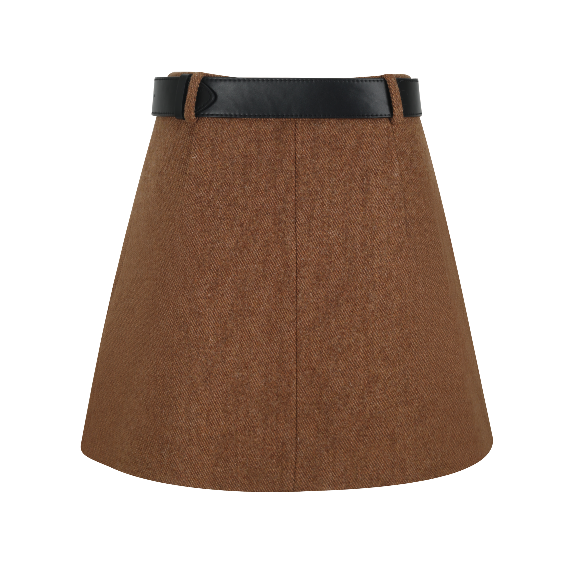 Khaki Tweed Belted Pleated Skirt