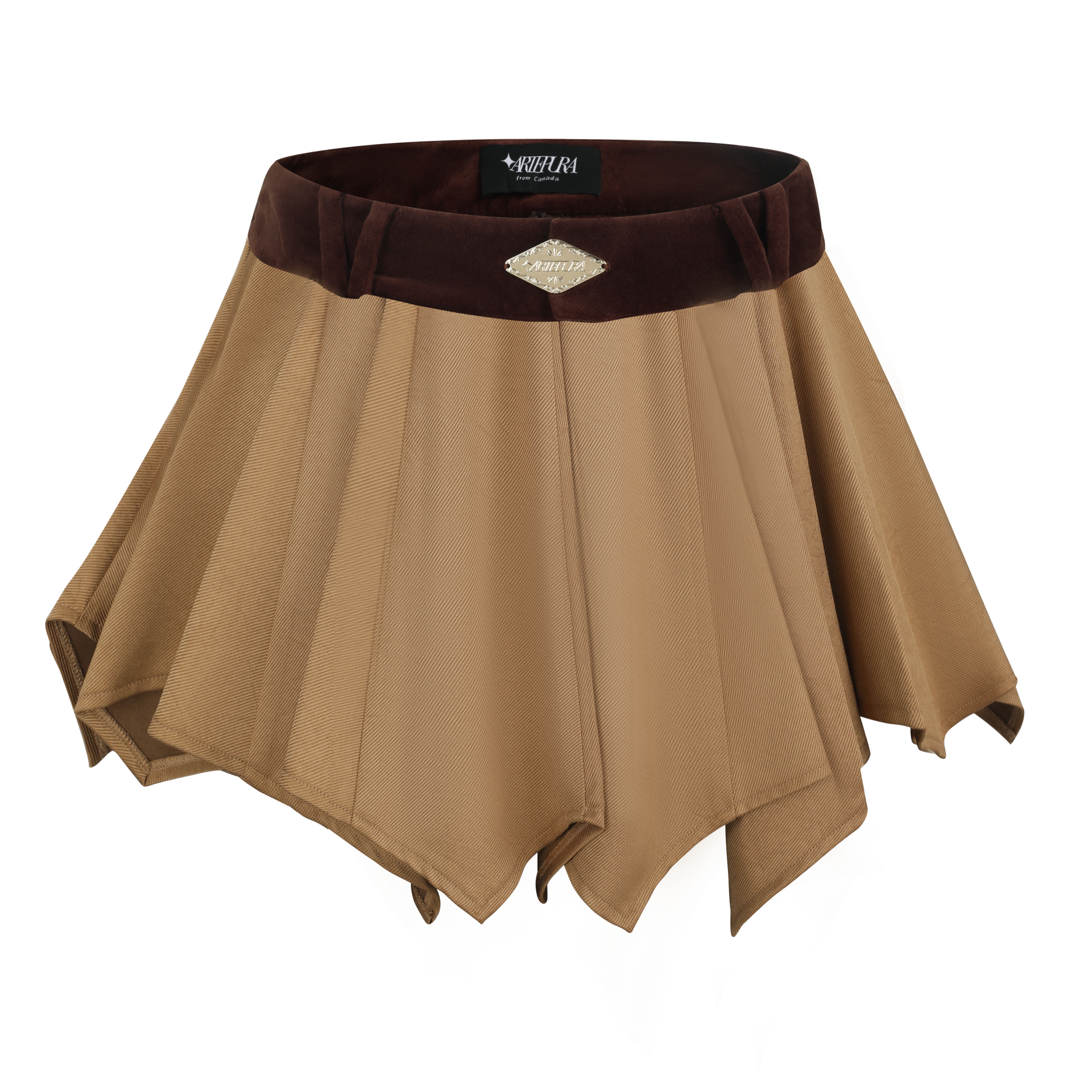 Light Coffee Faux-Layered Twill-Blend Tiered Skirt
