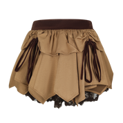 Light Coffee Faux-Layered Twill-Blend Tiered Skirt