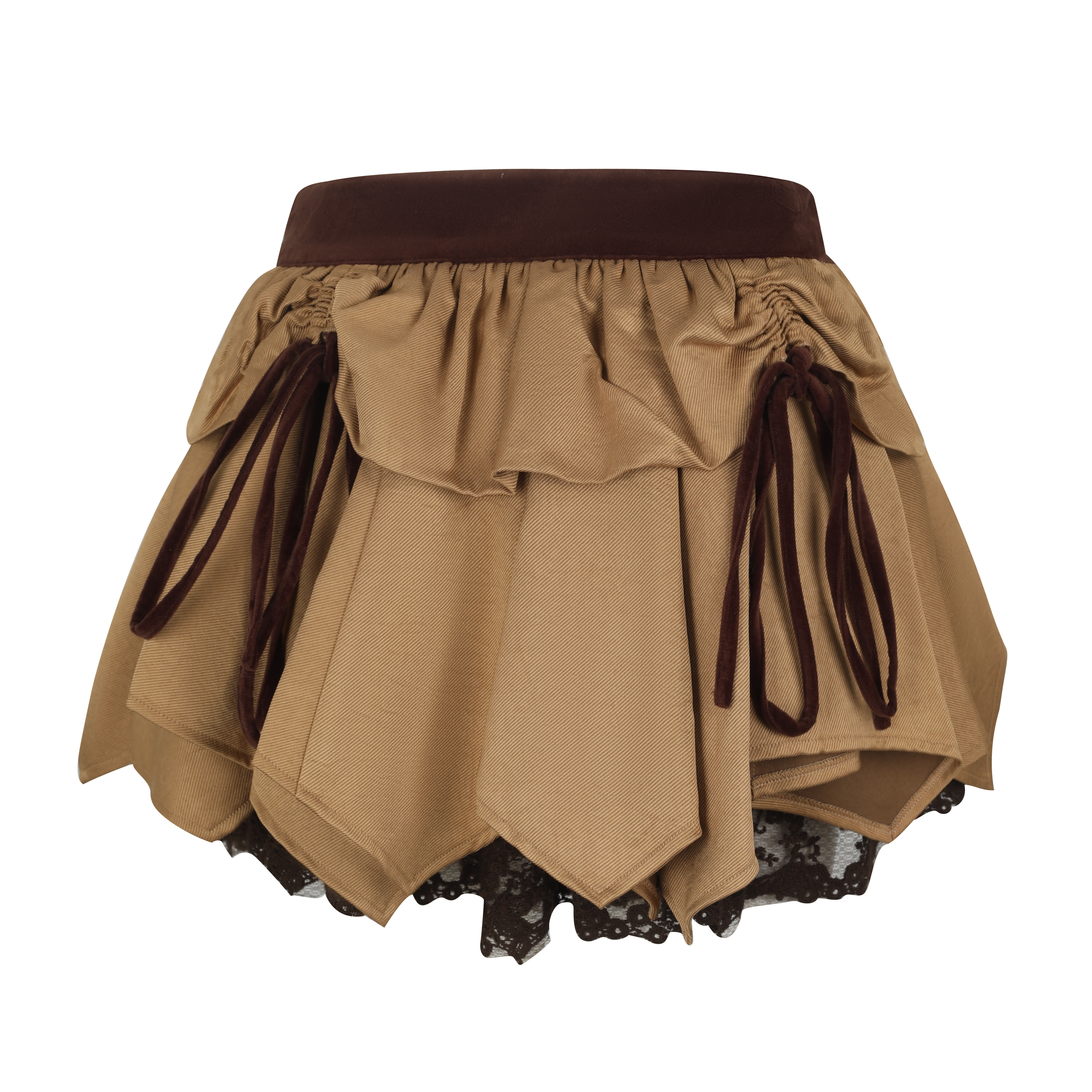 Light Coffee Faux-Layered Twill-Blend Tiered Skirt