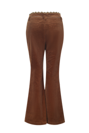 Brown Floral Corduroy Flared Pants