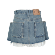 Blue Lace-Trim Denim Mini Skirt