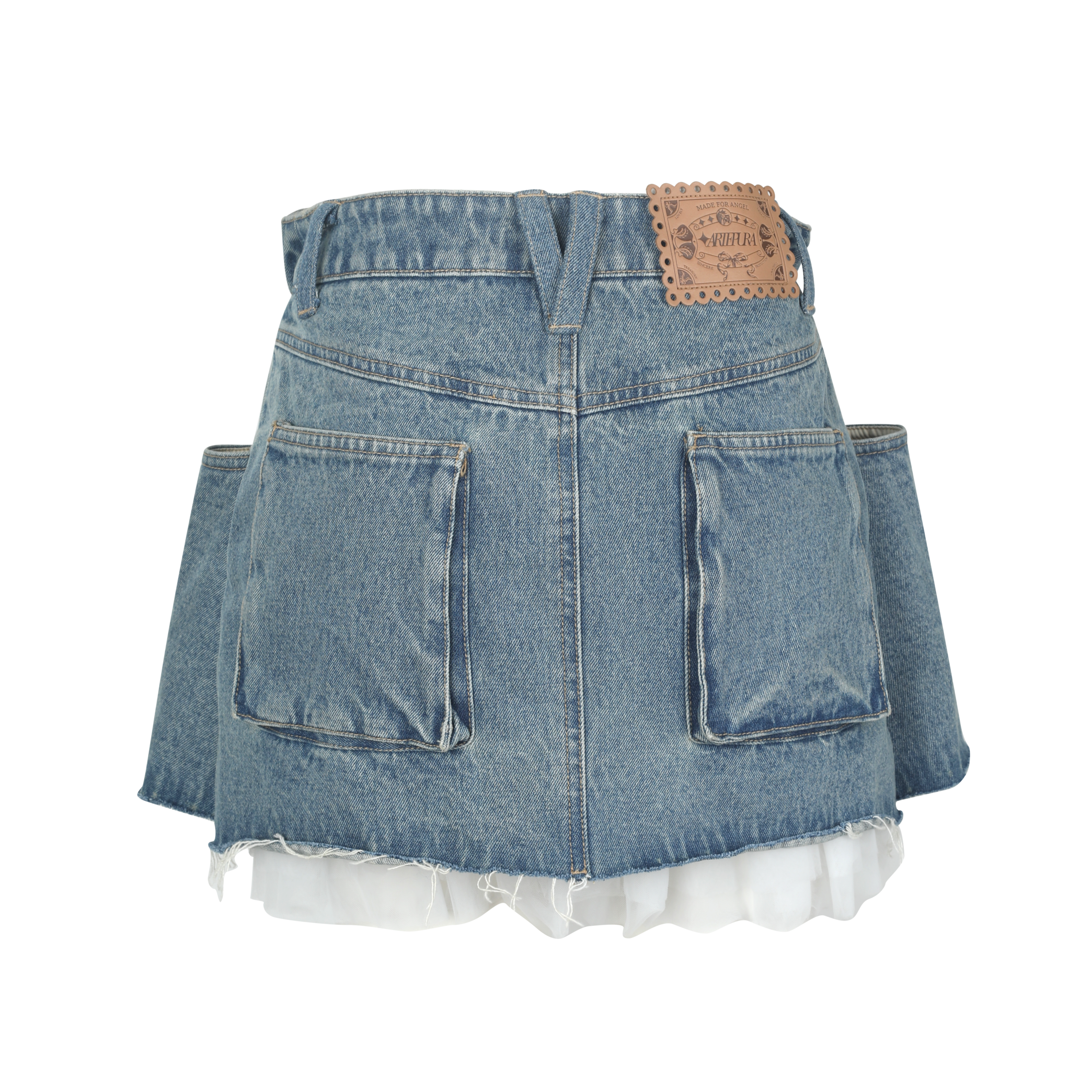 Blue Lace-Trim Denim Mini Skirt