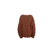 Brown Belted Cable-Knit Pullover