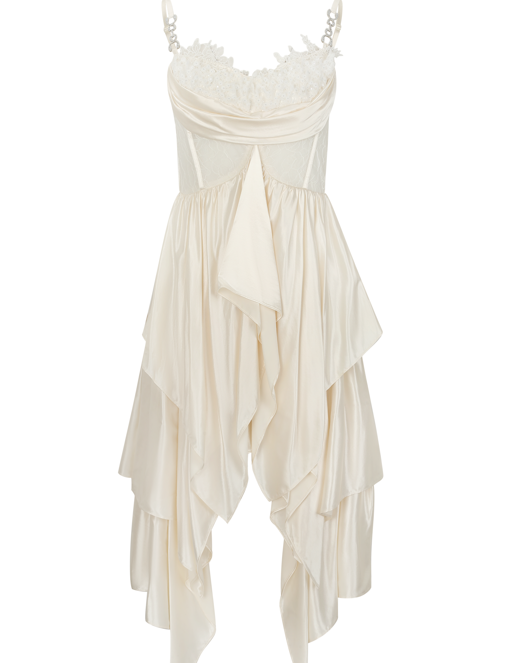 White dress with floral details on a white background