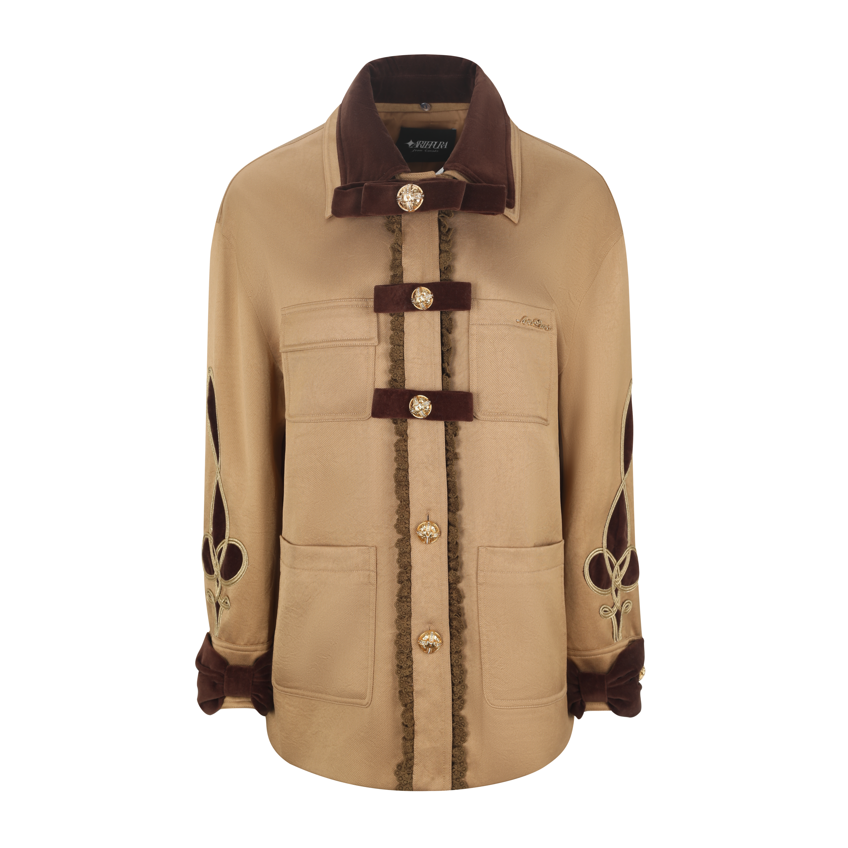 Beige jacket with brown accents on a white background